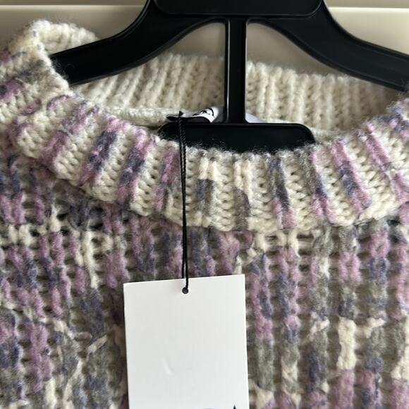 ZARA WOMEN's FLORAL Long Knit Sweater Size Medium White Lila Nwt crew neck - Picture 8 of 13